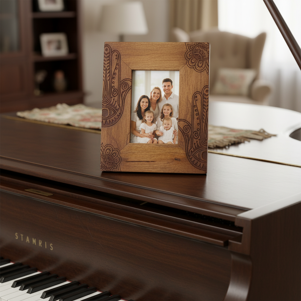 Medium Black Hamsa Mango Wood Photo Frame 10x15cm