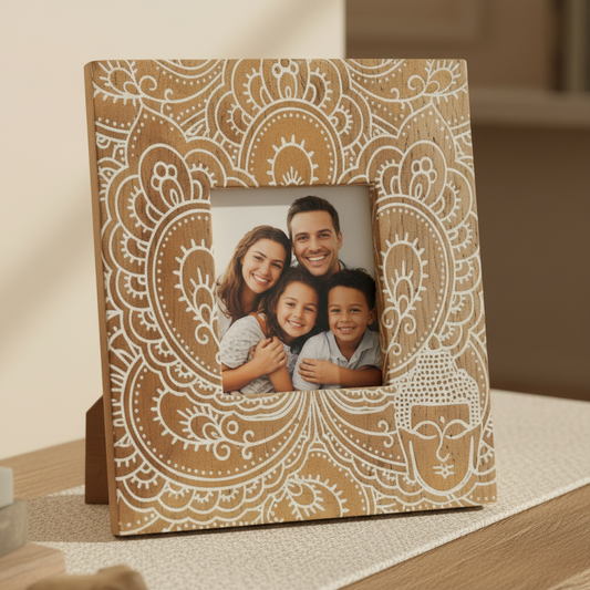 Small White Buddha Mango Wood Photo Frame 10x10cm