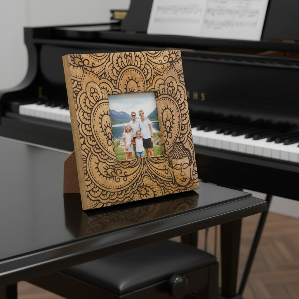 Small Black Buddha Mango Wood Photo Frame 10x10cm