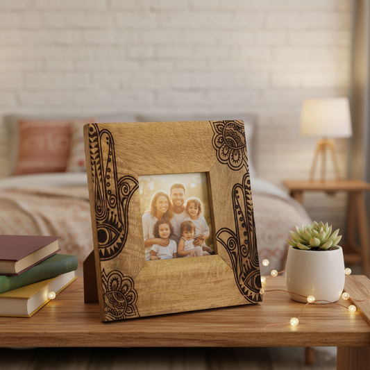 Small Black Hamsa Mango Wood Photo Frame 10x10cm