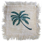 Linen Cushion Cover 45x45cm Palm Tree  with Fringe