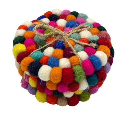 Round Felt Ball Coasters | Multi Colour | Set of 4