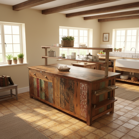 Recycled Teak Wood Centre Display Table 207x97x80cm