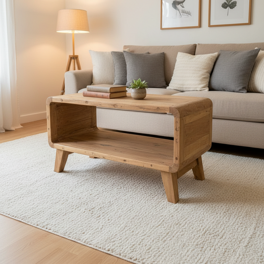 Recycled Teak Wood Small Rounded Coffee Table 81x49×41cm