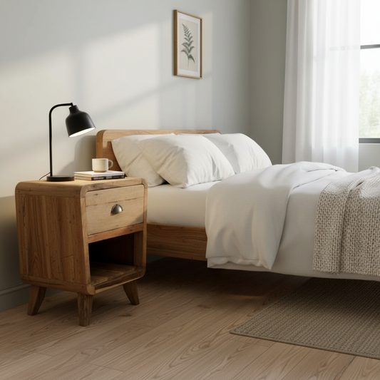 Recycled Teak Wood Bedside Table - Round 45x37×57cm