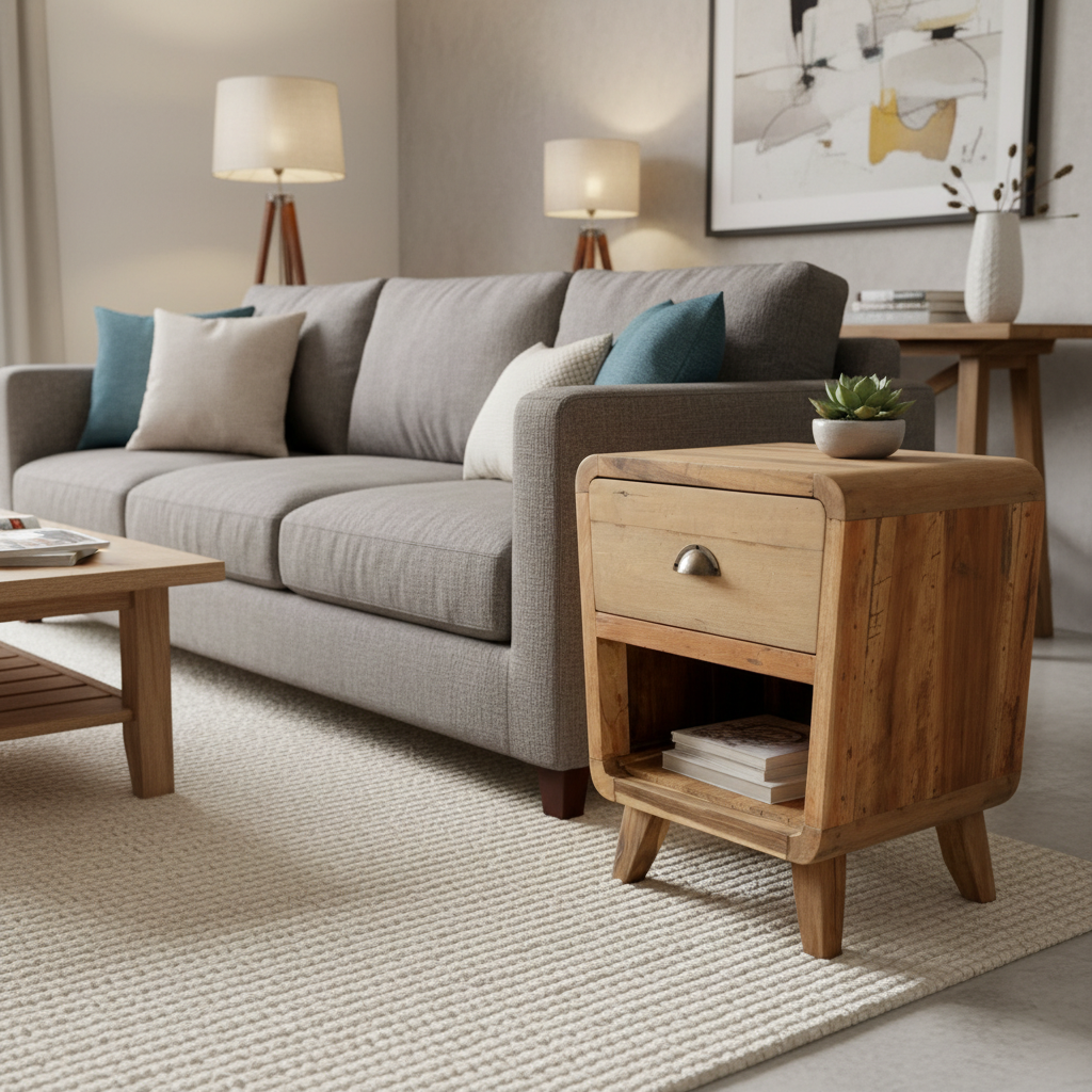 Recycled Teak Wood Bedside Table - Round 45x37×57cm