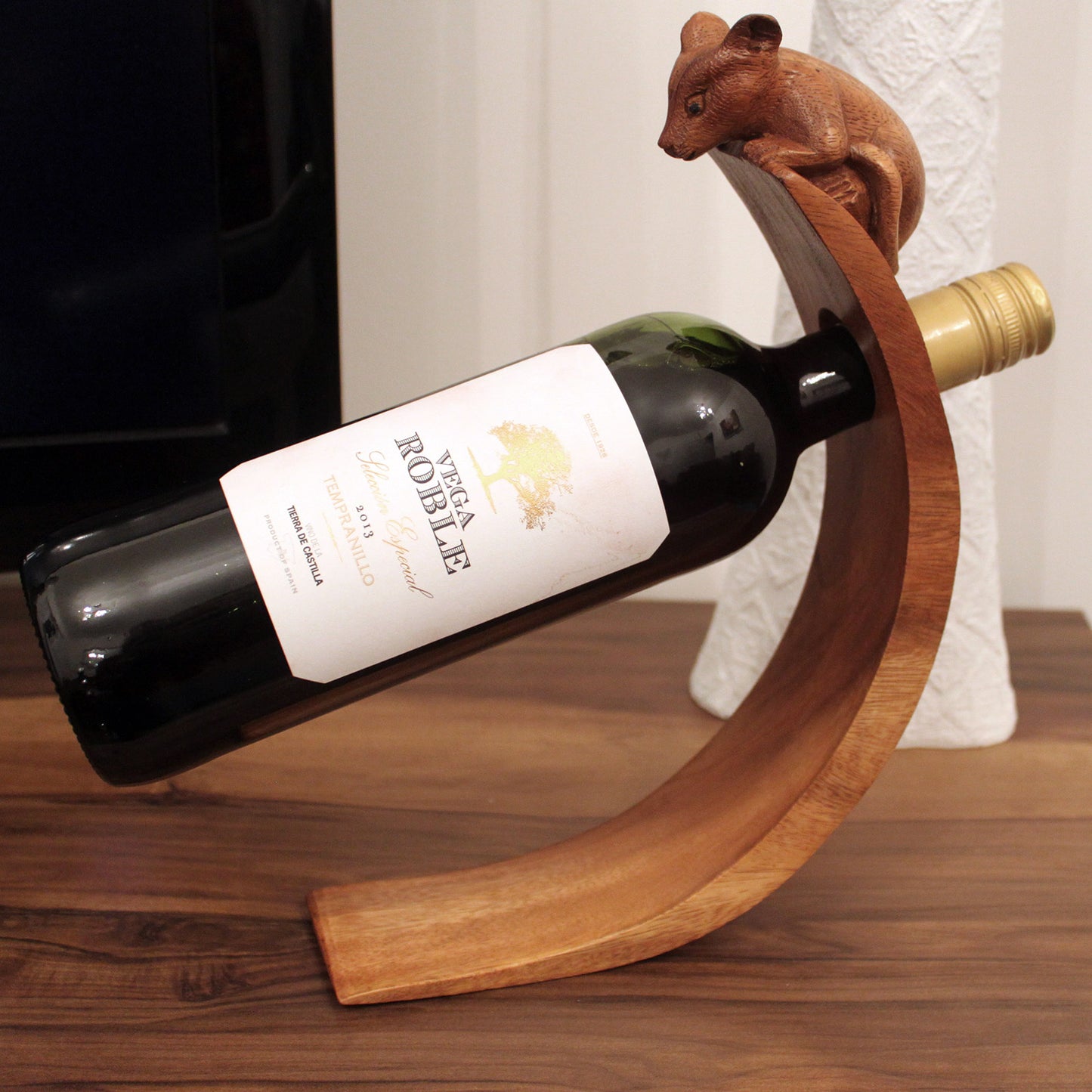 Handmade Wood Balance Wine Holder with Mouse