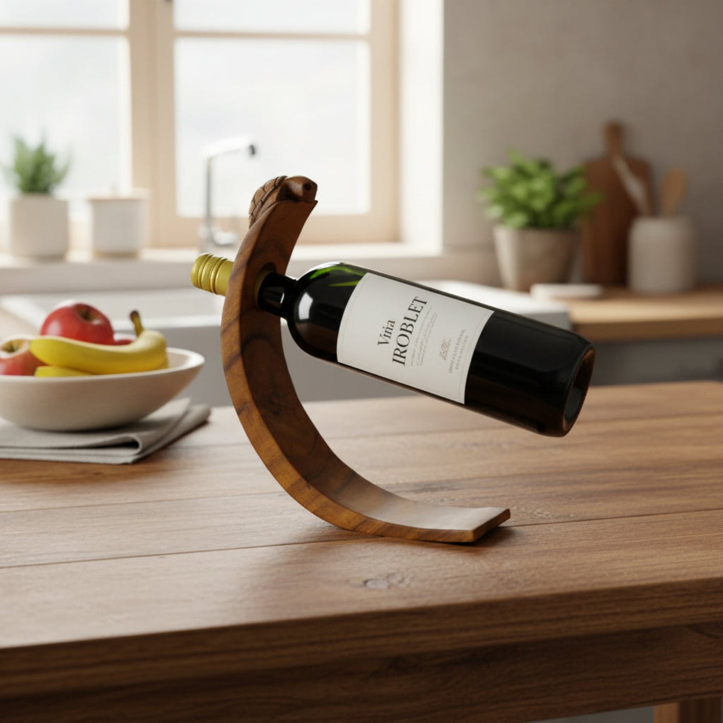 Handmade Wood Balance Wine Holder with Turtle