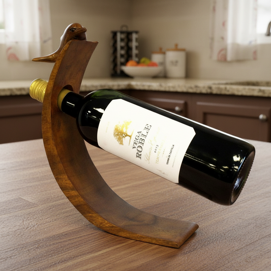 Handmade Wood Balance Wine Holder with Dolphin