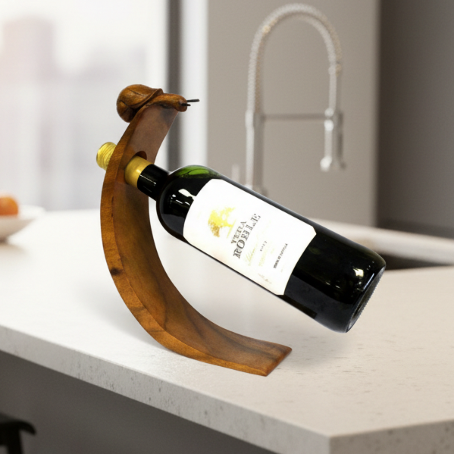 Handmade Wood Balance Wine Holder with Snail