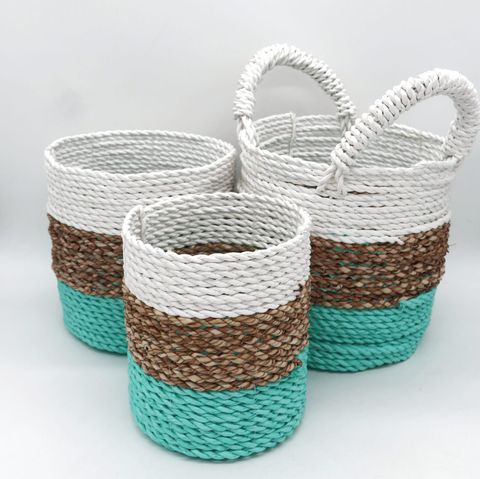 Set of 3 Green Seagrass Storage Baskets 14-16-17 cm
