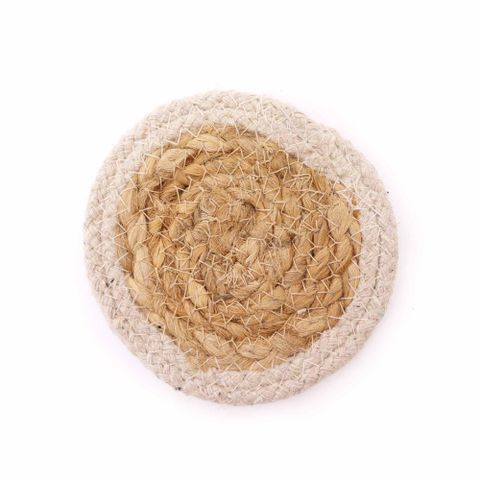 Natural Coaster Set | Jute & Cotton | Ivory Border | Set of 4