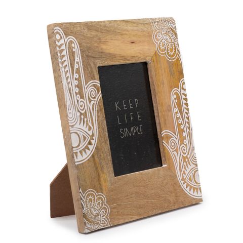 Medium Mango Wood Frame | Hamsa | White | 10x15cm
