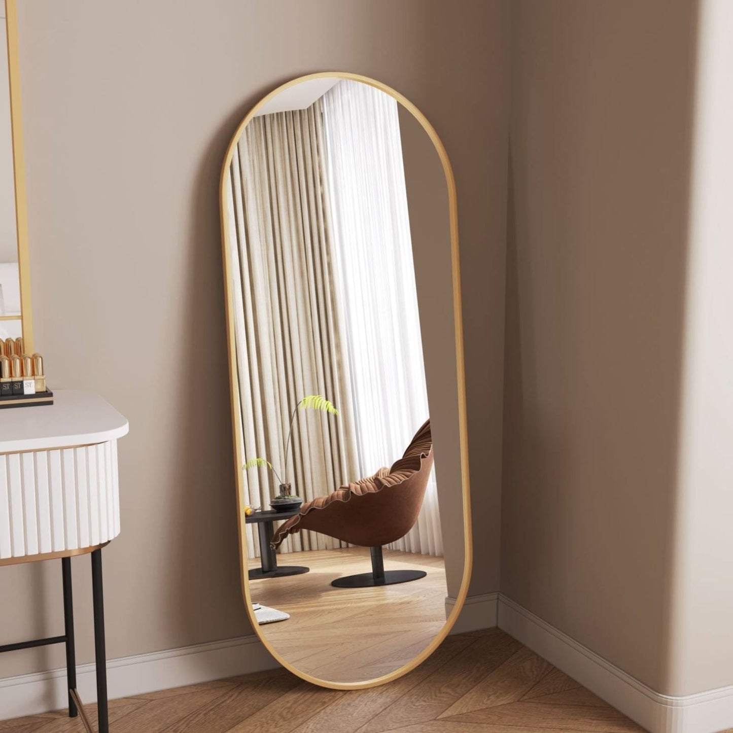 Emi - Full Length Gold Metal Runway Oval Mirror - 150cm x 60cm
