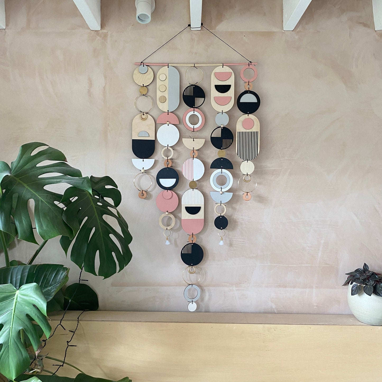 Large Wall Art - Pink Geometric Artwork - Minimal Home Decor - Contemporary Wall Art - Big Grey Wall Tapestry - New Art Deco Black