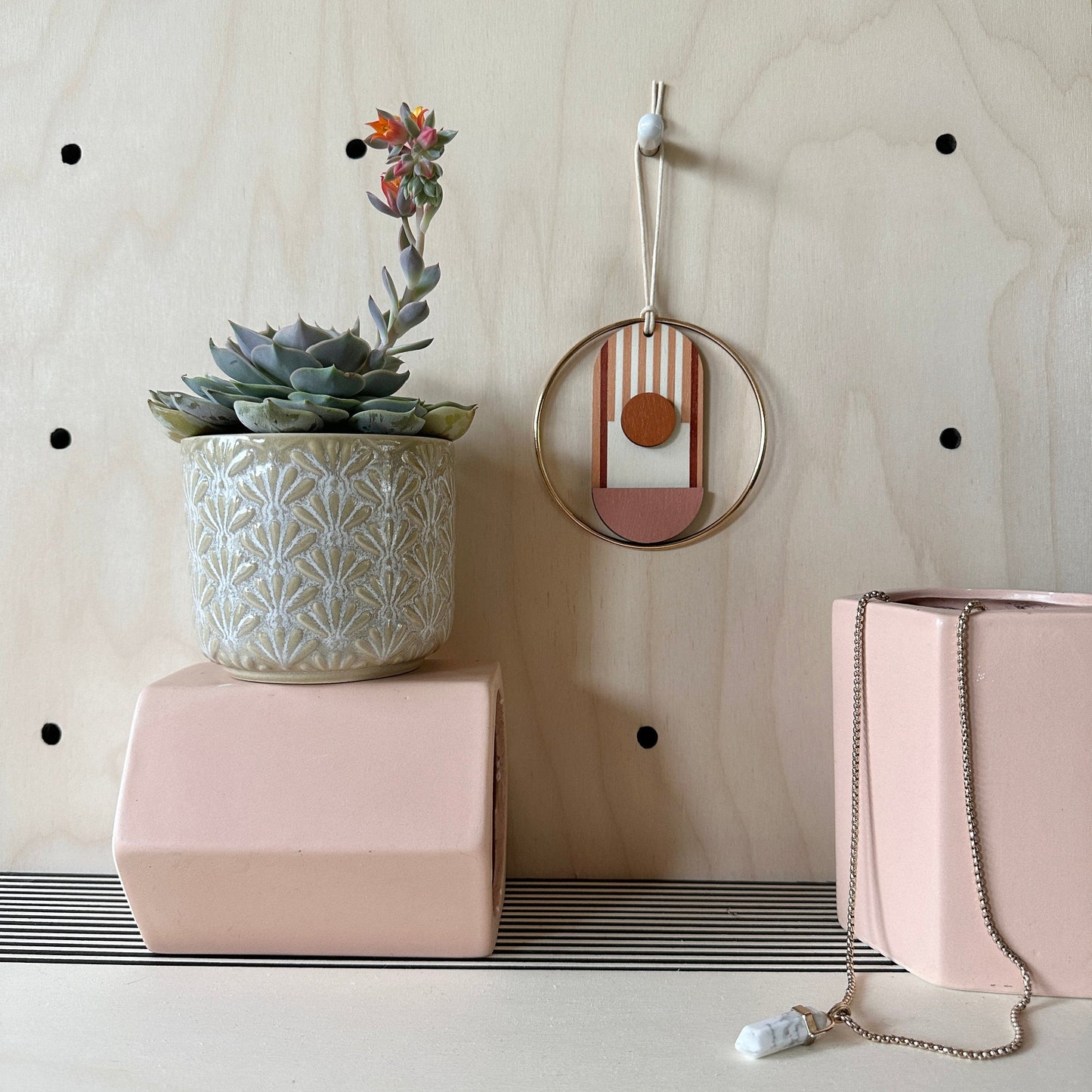 Warm Tones Small Geometric Wall Hanging - Mini Mid-Century Wall Art - Little Wooden Decoration - Contemporary Wall Decor