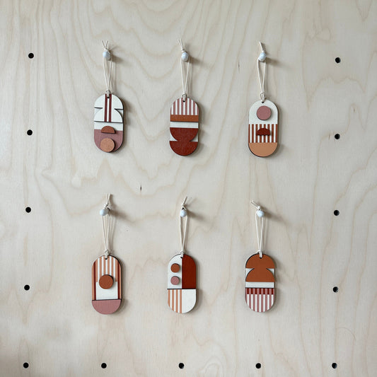 Warm Tones Small Geometric Wall Hanging - Mini Mid-Century Wall Art - Little Wooden Decoration - Contemporary Wall Decor