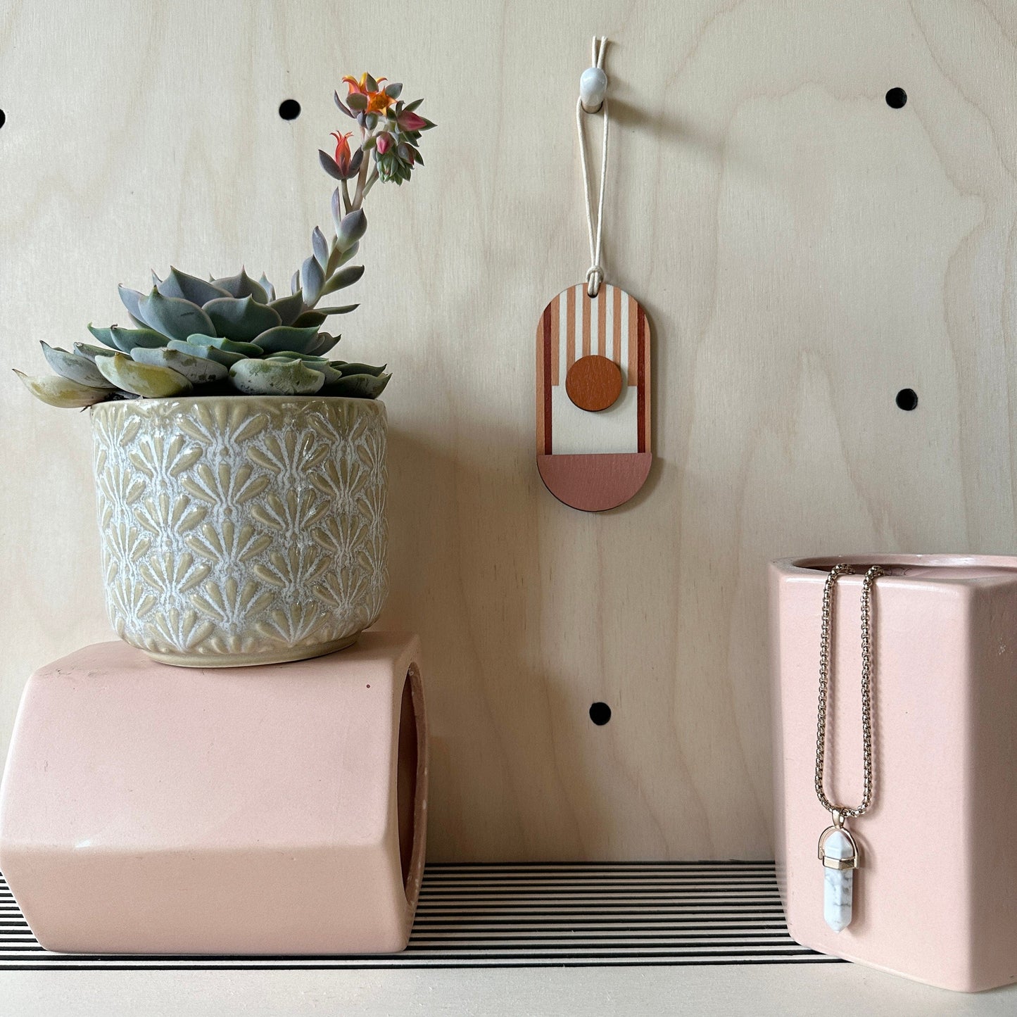 Warm Tones Small Geometric Wall Hanging - Mini Mid-Century Wall Art - Little Wooden Decoration - Contemporary Wall Decor