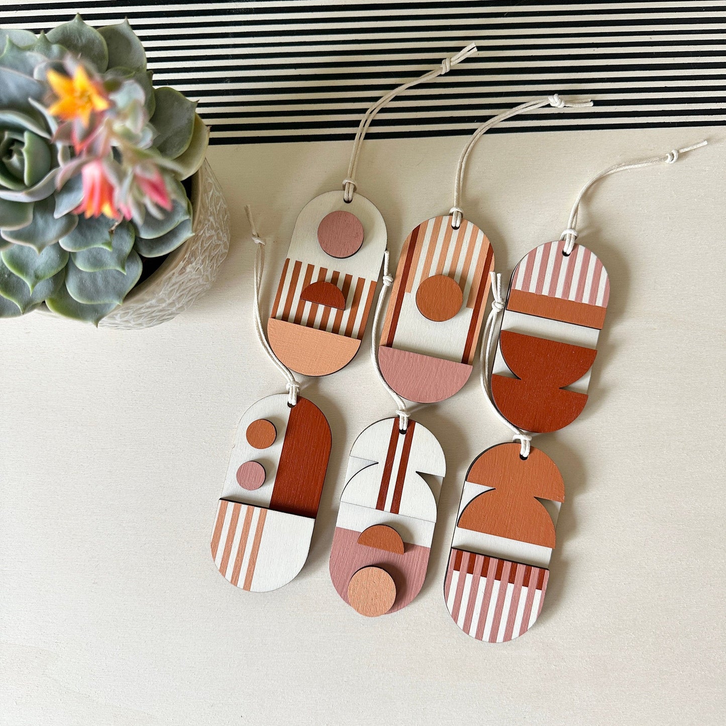 Warm Tones Small Geometric Wall Hanging - Mini Mid-Century Wall Art - Little Wooden Decoration - Contemporary Wall Decor