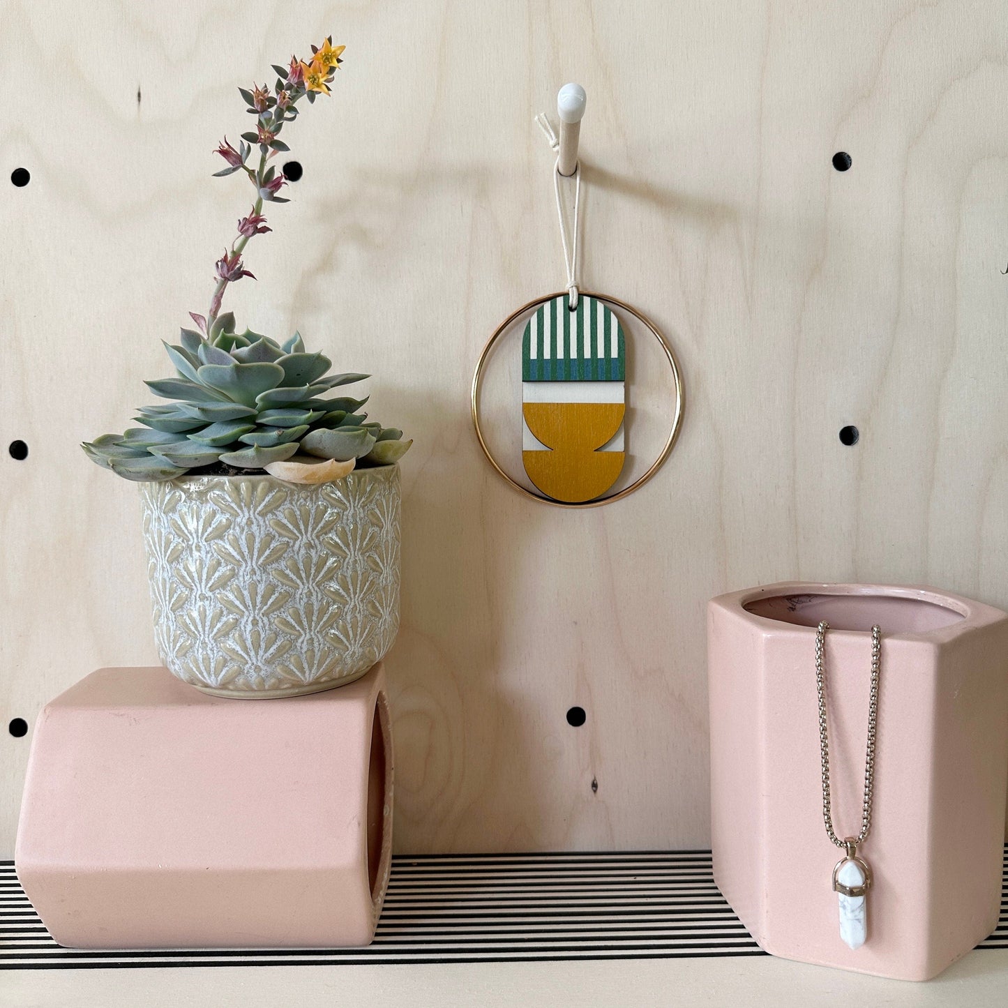 Small Geometric Wall Hanging - Mini Mid-Century Wall Art - Little Wooden Decoration - Contemporary Wall Decor