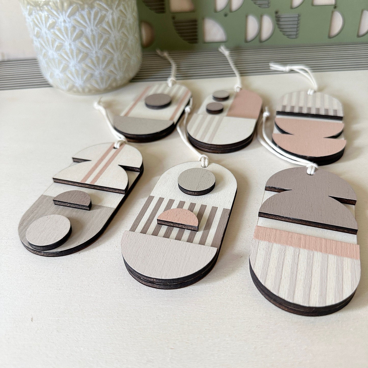 Mini Mid-Century Wall Art - Little Wooden Decoration - Pink & Natural Decor