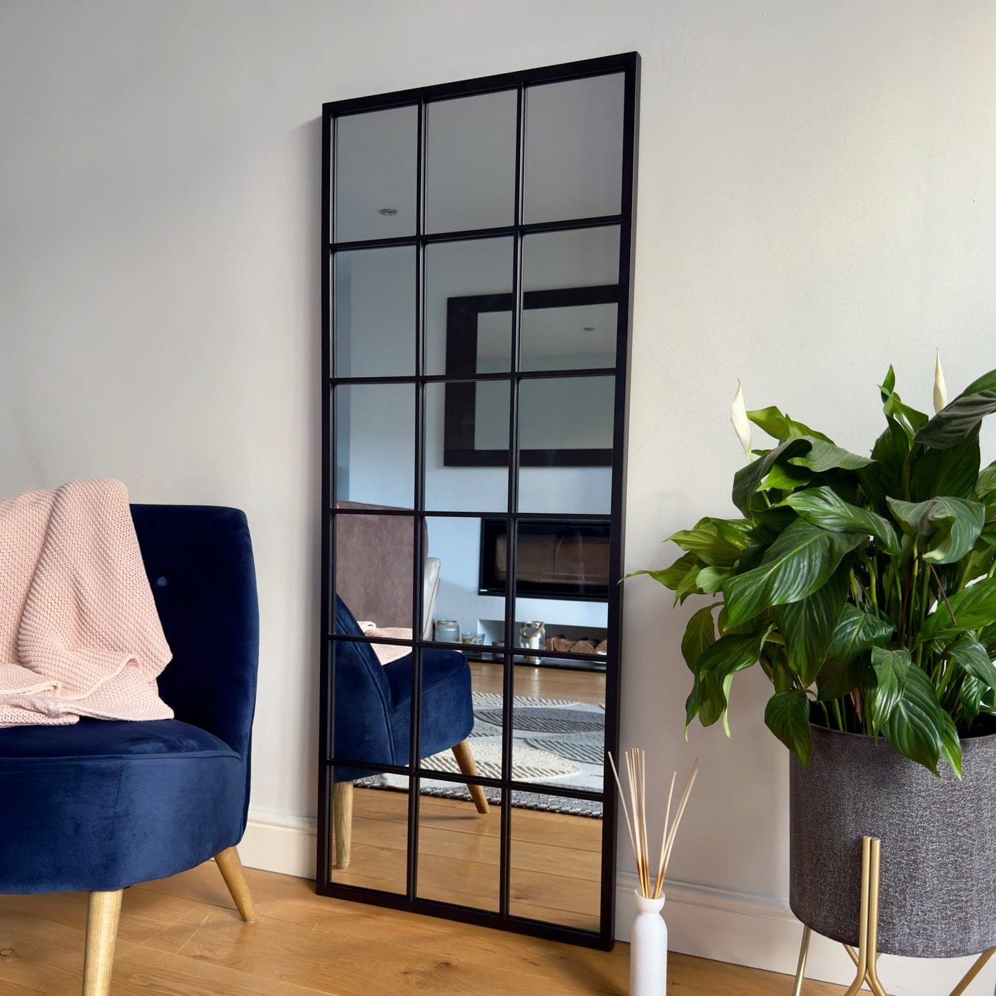 Kyō - Full Length Black Metal Rectangle Lattice Grid Mirror - 150cm x 60cm.