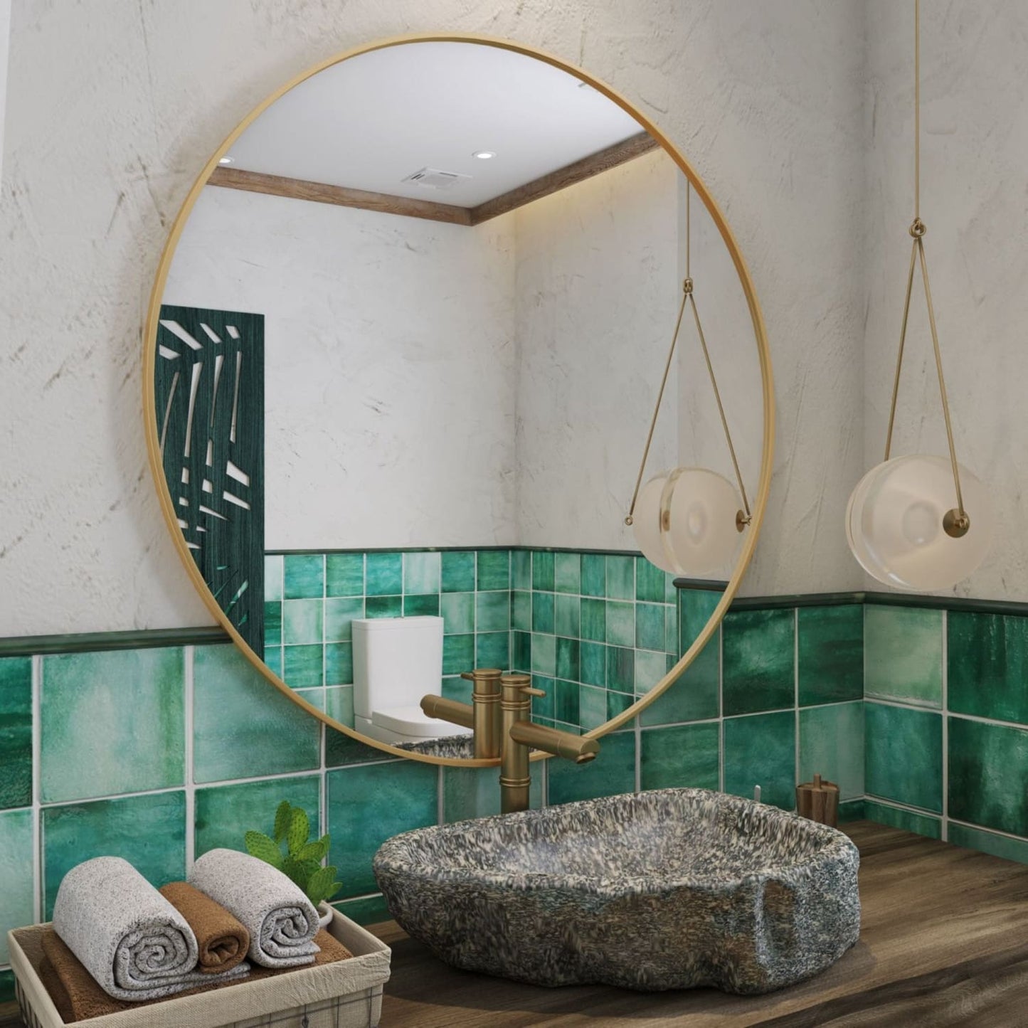 Rei - Large Round Gold Metal Circle Mirror - 90cm x 90cm